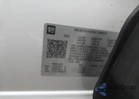 2025 Chevrolet Trax Fwd Lt from USA, damaged, VIN KL77LHEP7SC306458